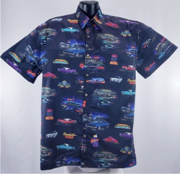 Classic Car Diners Hawaiian Shirt- Made in USA- 100% Cotton